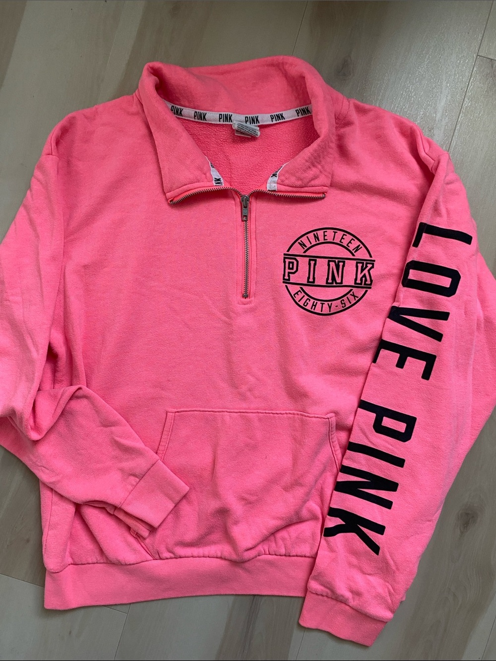 PINK Victoria's Secret Neon Pink Quarter-Zip Pullover